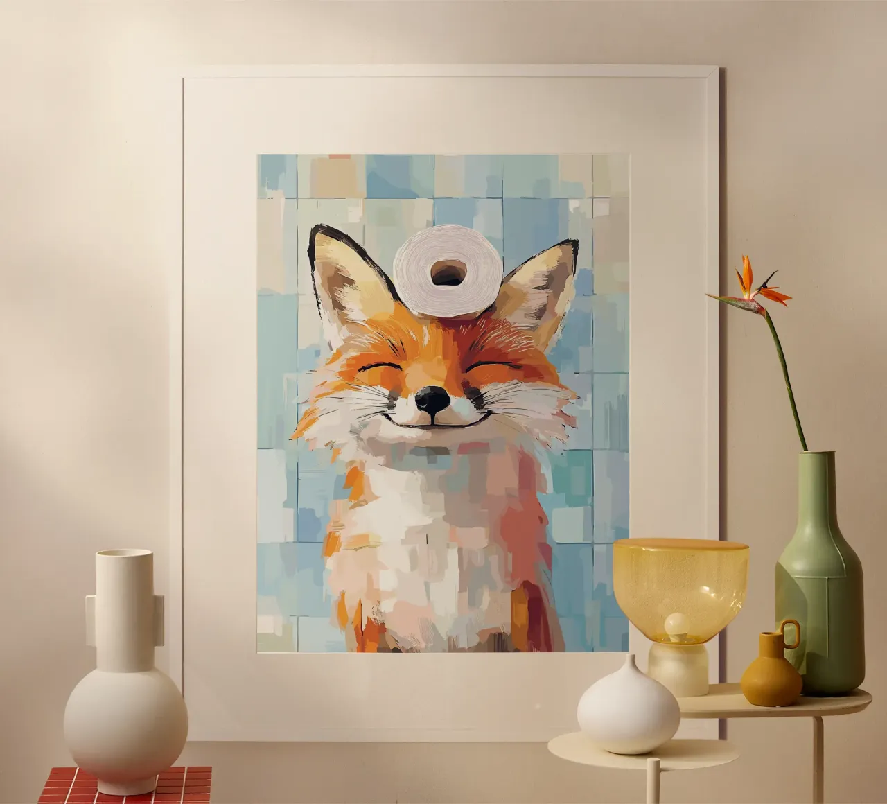 Smiling Fox with Toilet Paper Roll hahnemühle by JoyWalkerShop
