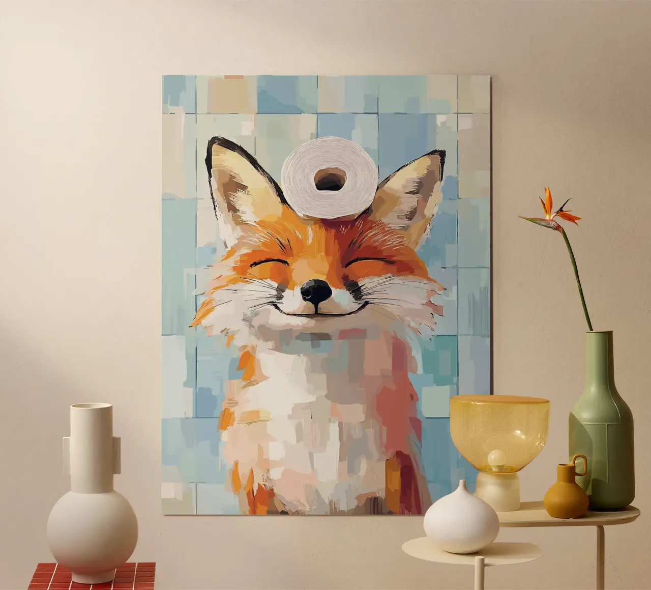 Smiling Fox with Toilet Paper Roll hahnemühle by JoyWalkerShop