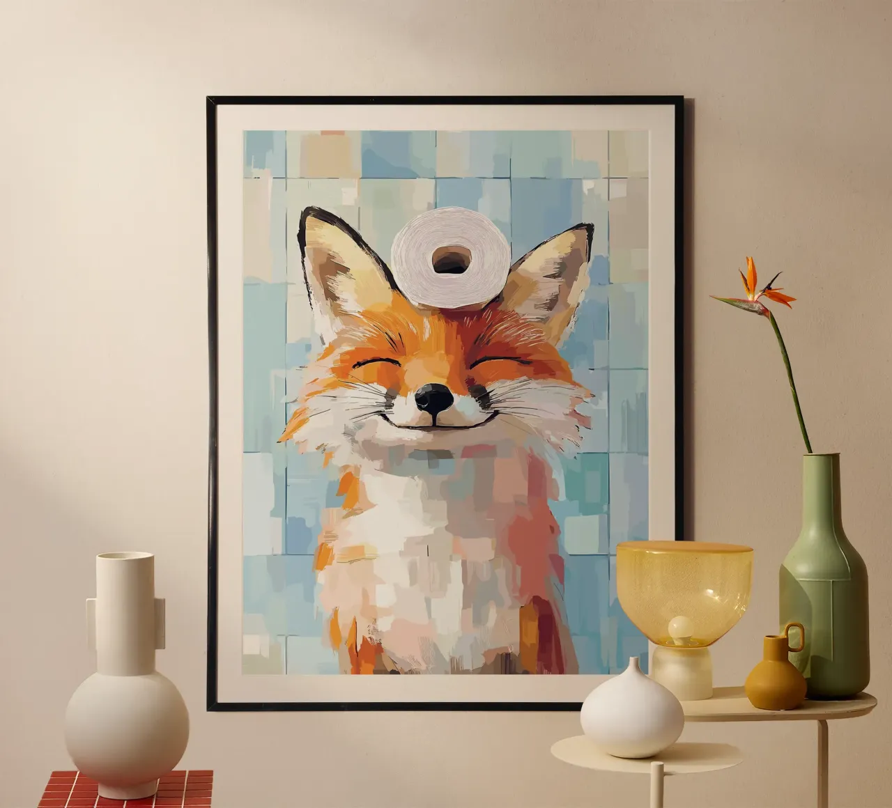 Smiling Fox with Toilet Paper Roll hahnemühle by JoyWalkerShop