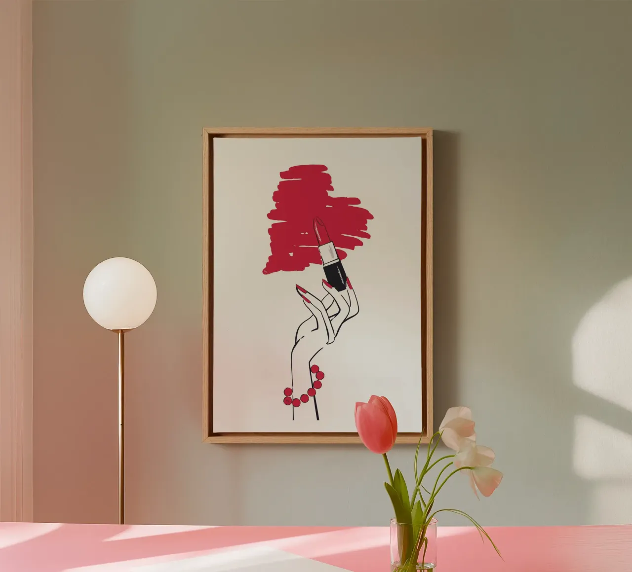 Lippenstift Liebe Leinwand mit Schattenfugenrahmen von Martina