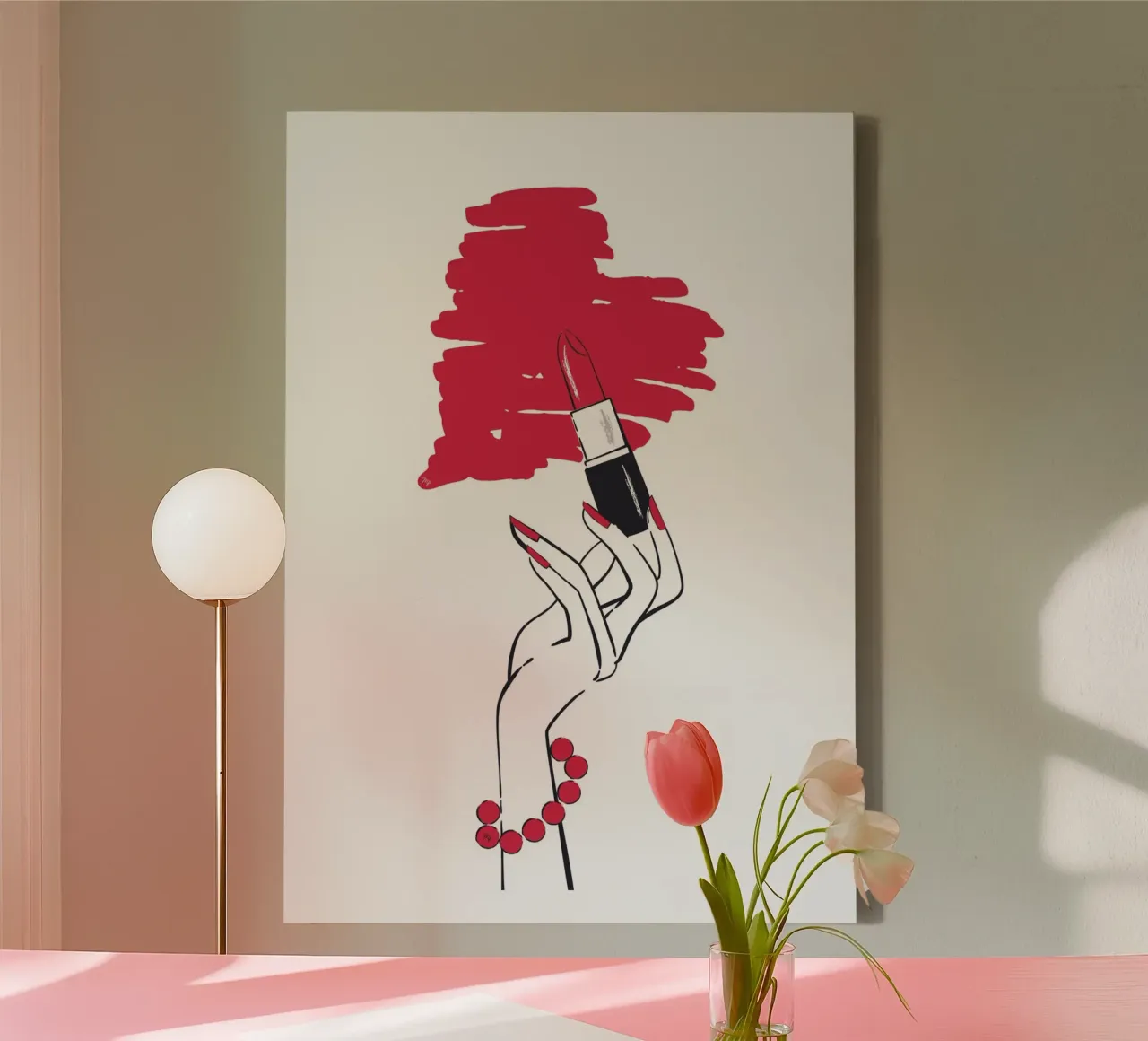 Lippenstift Liebe Leinwand mit Schattenfugenrahmen von Martina