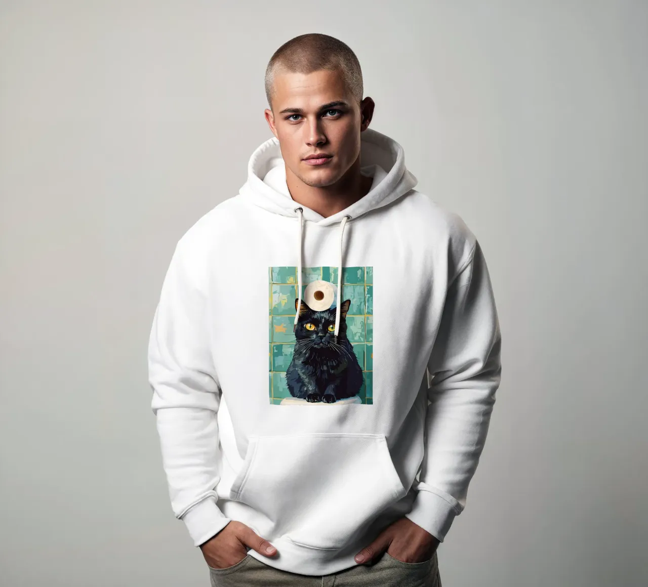 Gatto nero con cappello di carta igienica felpa con cappuccio da JoyWalkerShop