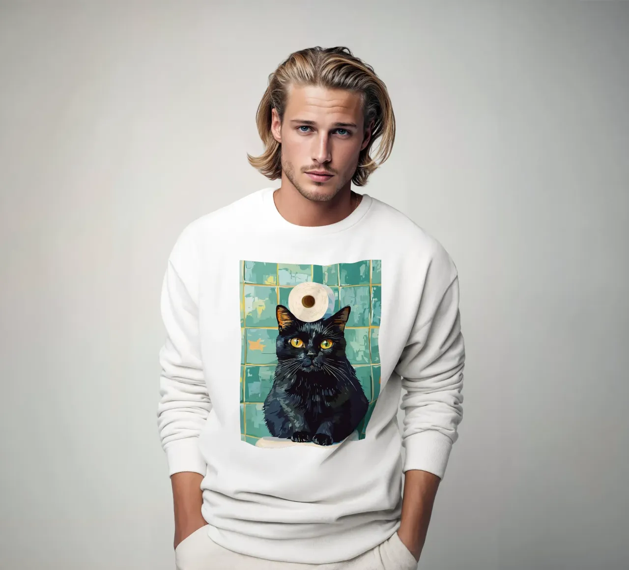 Gatto nero con cappello di carta igienica felpa da JoyWalkerShop