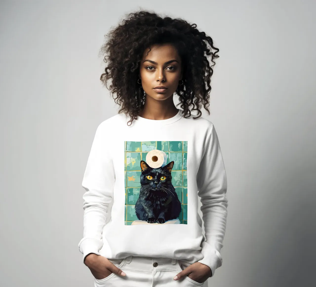 Gatto nero con cappello di carta igienica felpa da JoyWalkerShop