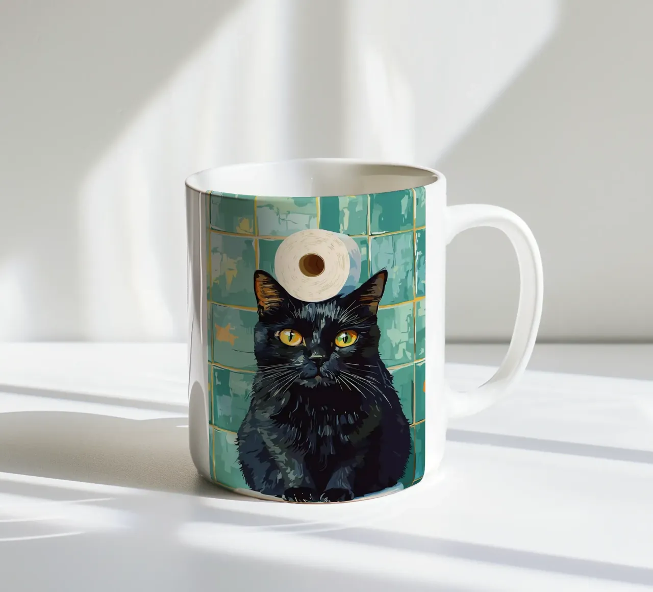 Zwarte kat met wc-hoed keramische mok van JoyWalkerShop
