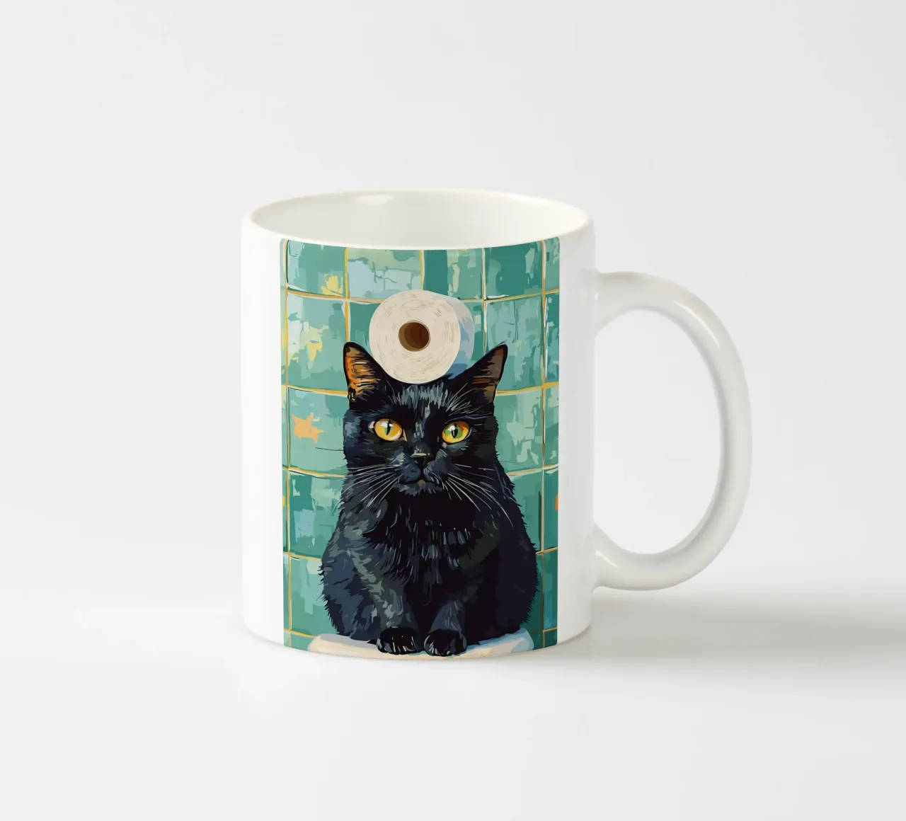 Zwarte kat met wc-hoed keramische mok van JoyWalkerShop