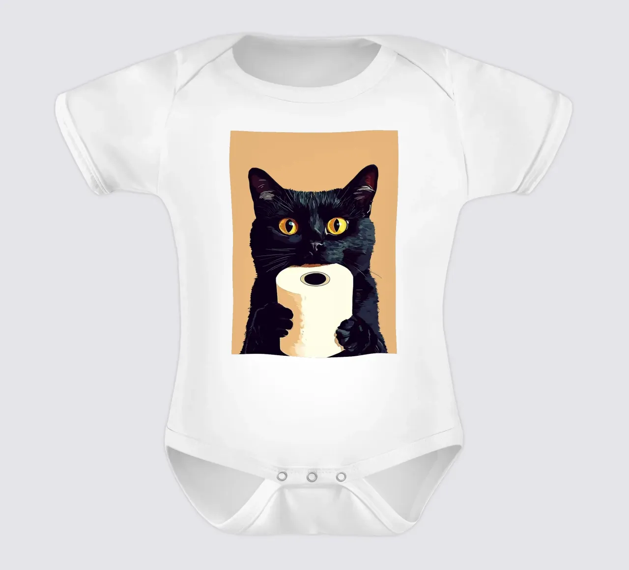 Zwarte kat met wc-rol babyrompertje korte mouwen van JoyWalkerShop