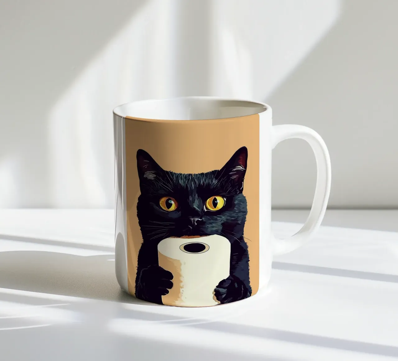 Zwarte kat met wc-rol keramische mok van JoyWalkerShop