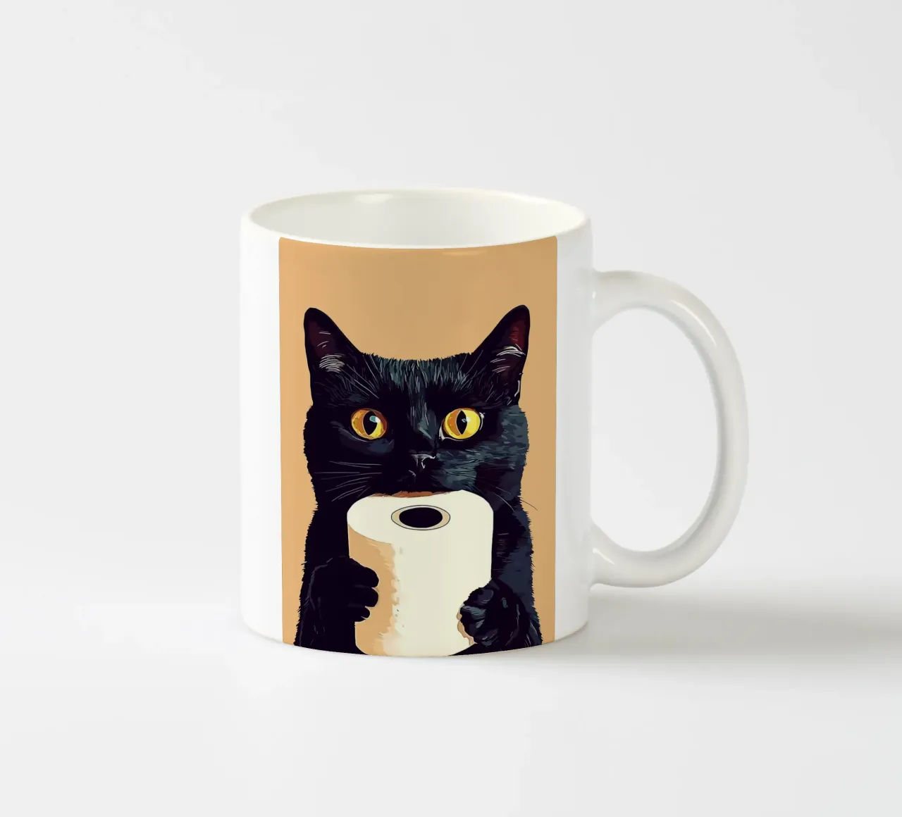 Zwarte kat met wc-rol keramische mok van JoyWalkerShop