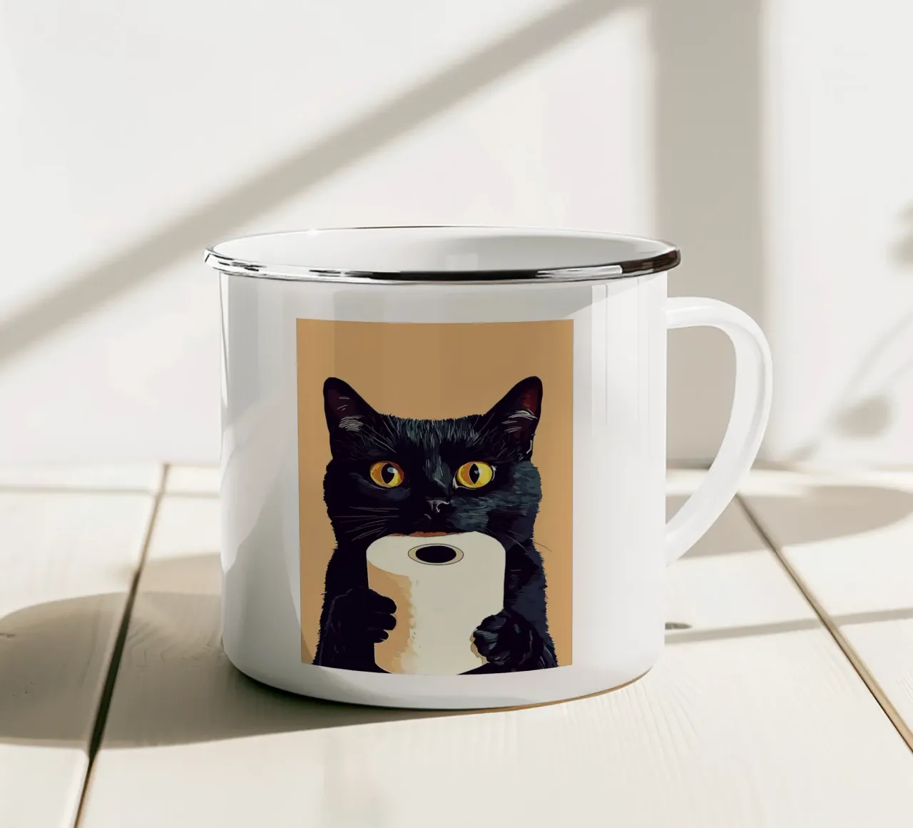 Gatto nero con rotolo di carta igienica tazza in smalto da JoyWalkerShop