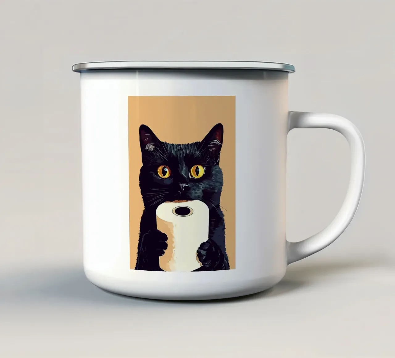 Gatto nero con rotolo di carta igienica tazza in smalto da JoyWalkerShop