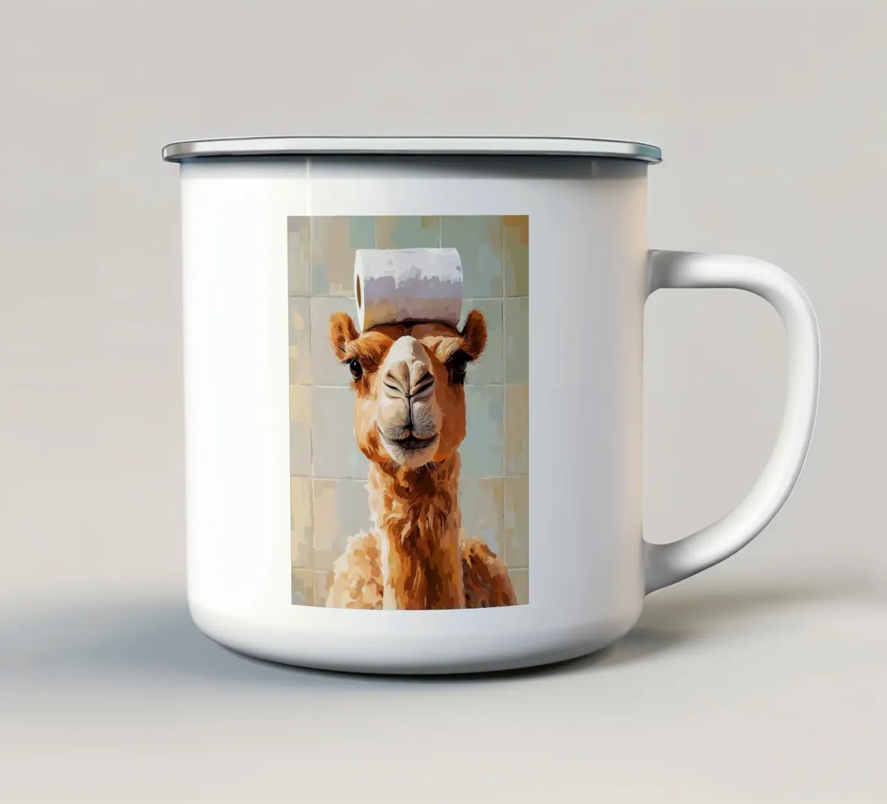 Cammello con carta igienica in testa tazza in smalto da JoyWalkerShop