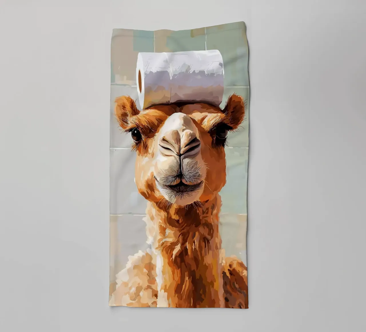 Camel with Toilet Paper on Head towel by JoyWalkerShop