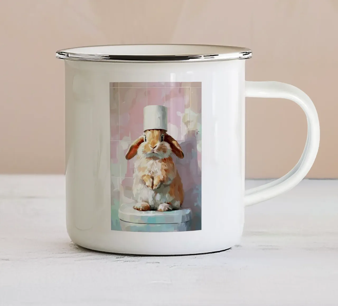 Coniglietto con cappello di carta igienica tazza in smalto da JoyWalkerShop