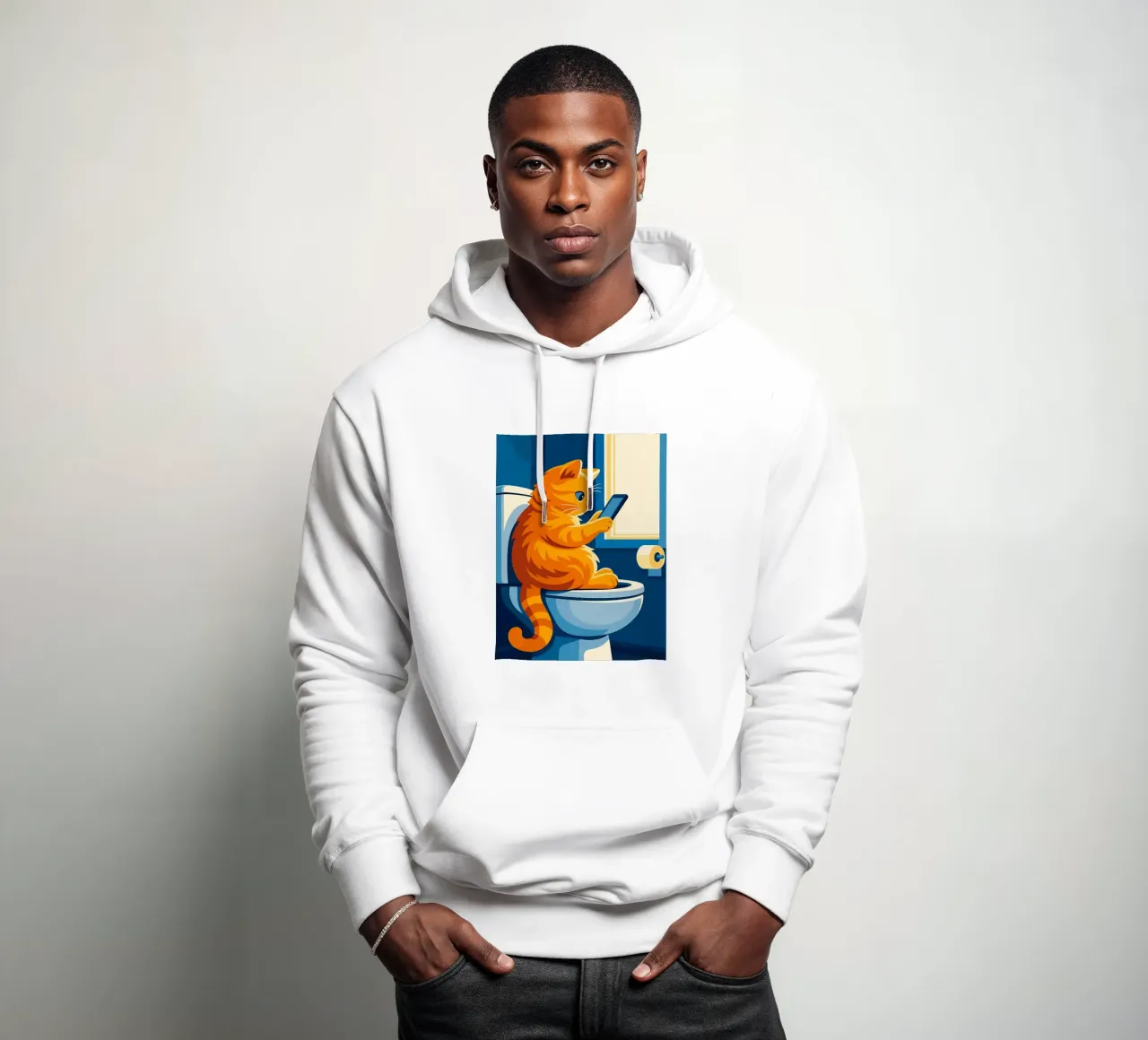 Gato en el retrete usando un smartphone sudadera con capucha de JoyWalkerShop