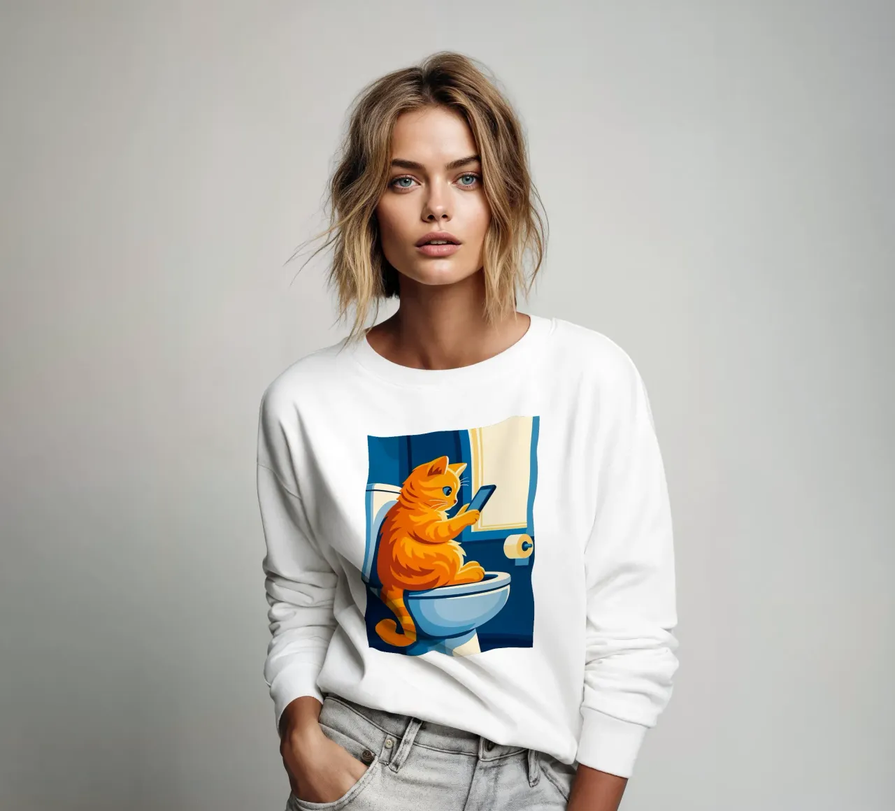 Gato en el retrete usando un smartphone sudadera de JoyWalkerShop