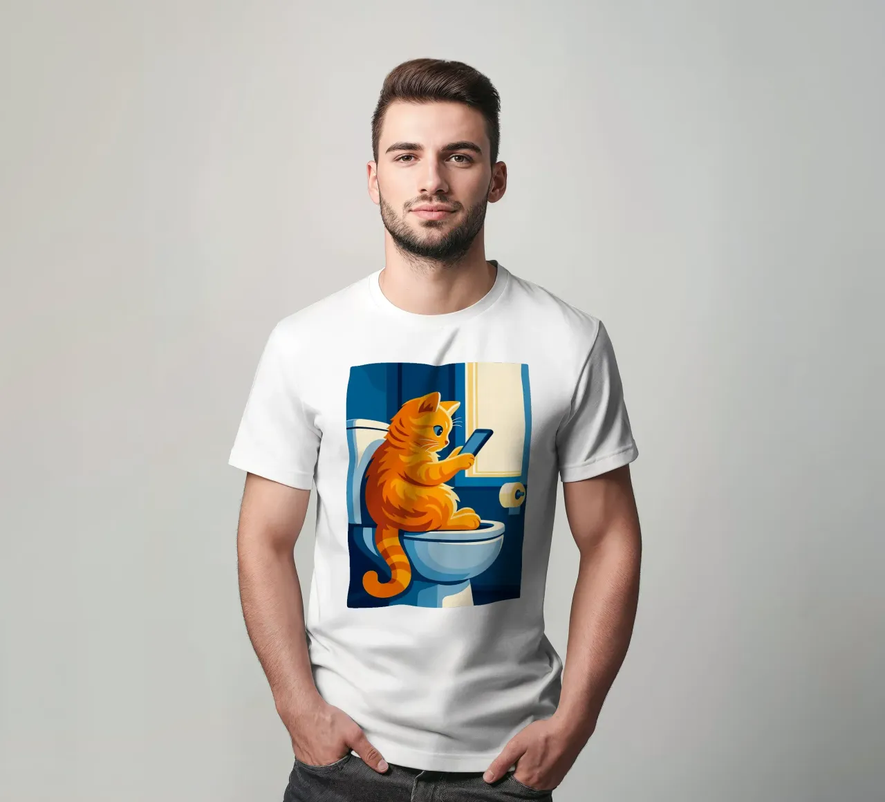 Gato en el retrete usando un smartphone camiseta de JoyWalkerShop