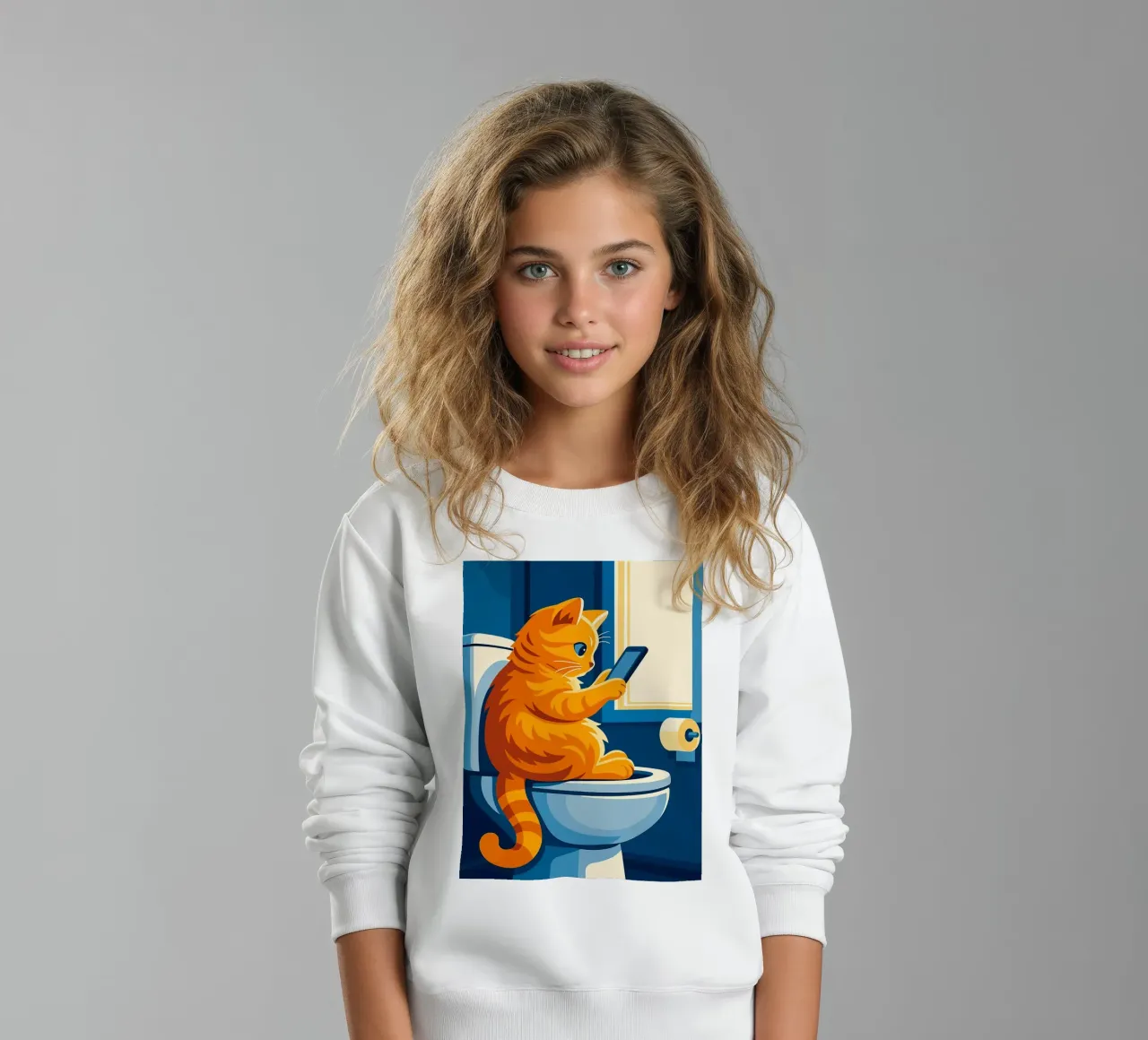 Gato en el retrete usando un smartphone sudadera para niño de JoyWalkerShop