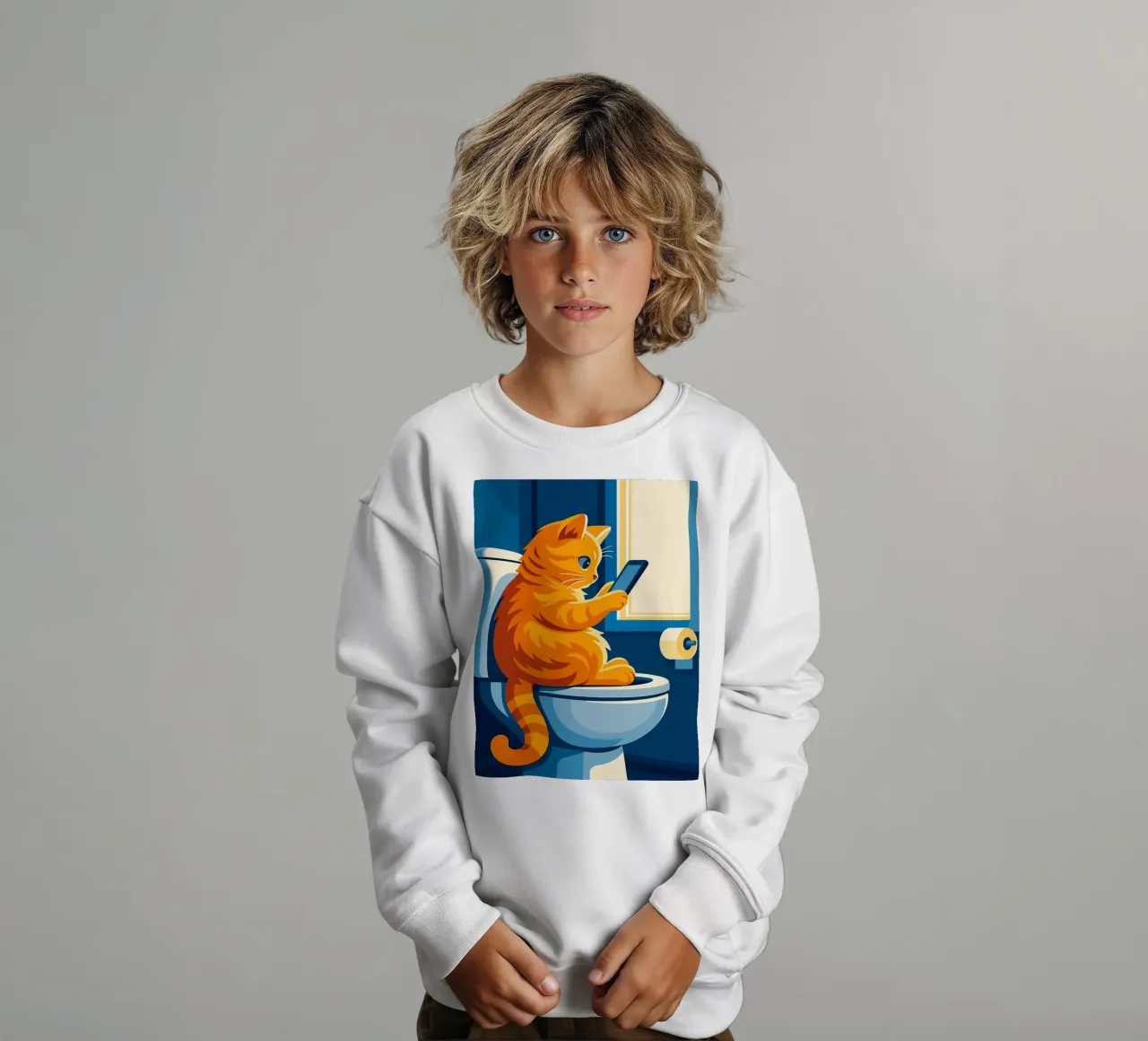 Gato en el retrete usando un smartphone sudadera para niño de JoyWalkerShop