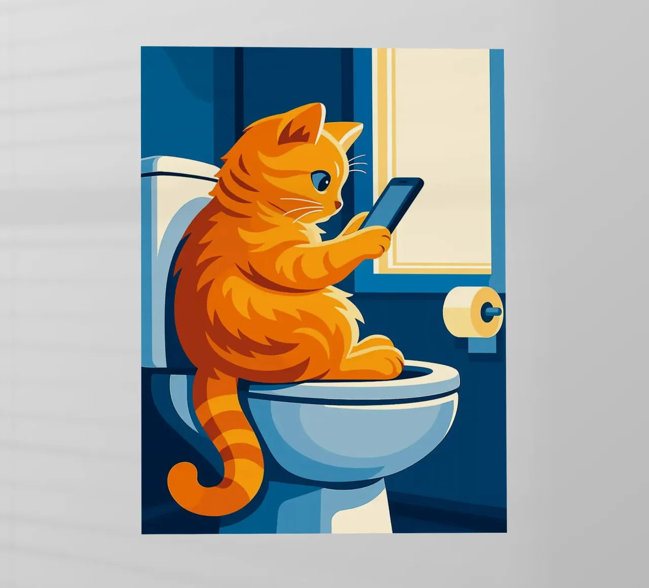 Gato en el retrete usando un smartphone lámina retroiluminada de JoyWalkerShop