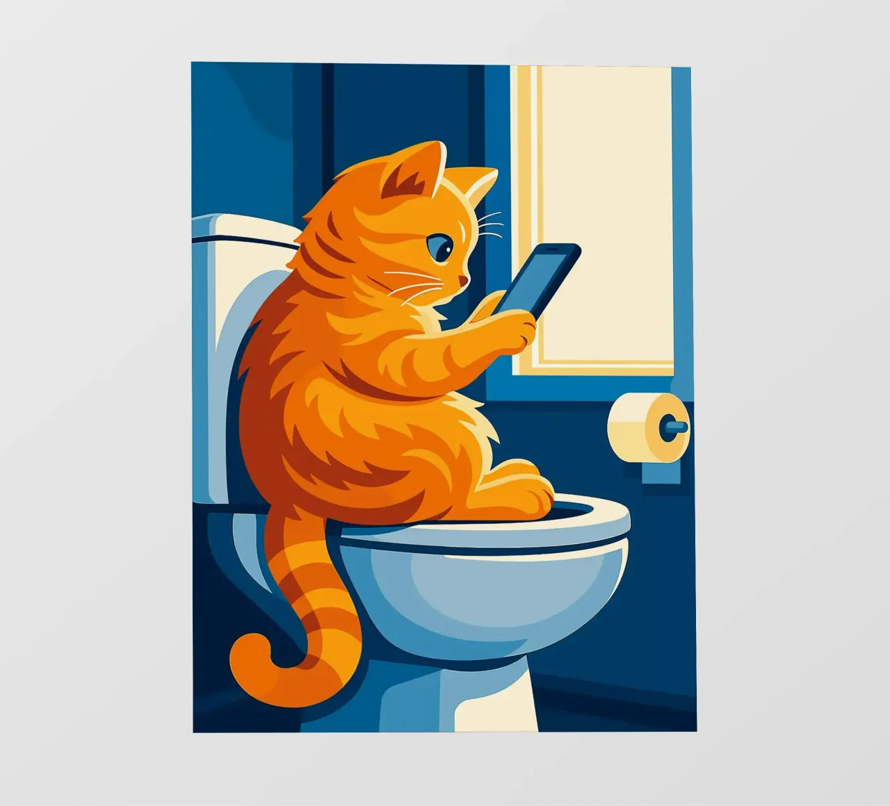 Gato en el retrete usando un smartphone lámina retroiluminada de JoyWalkerShop