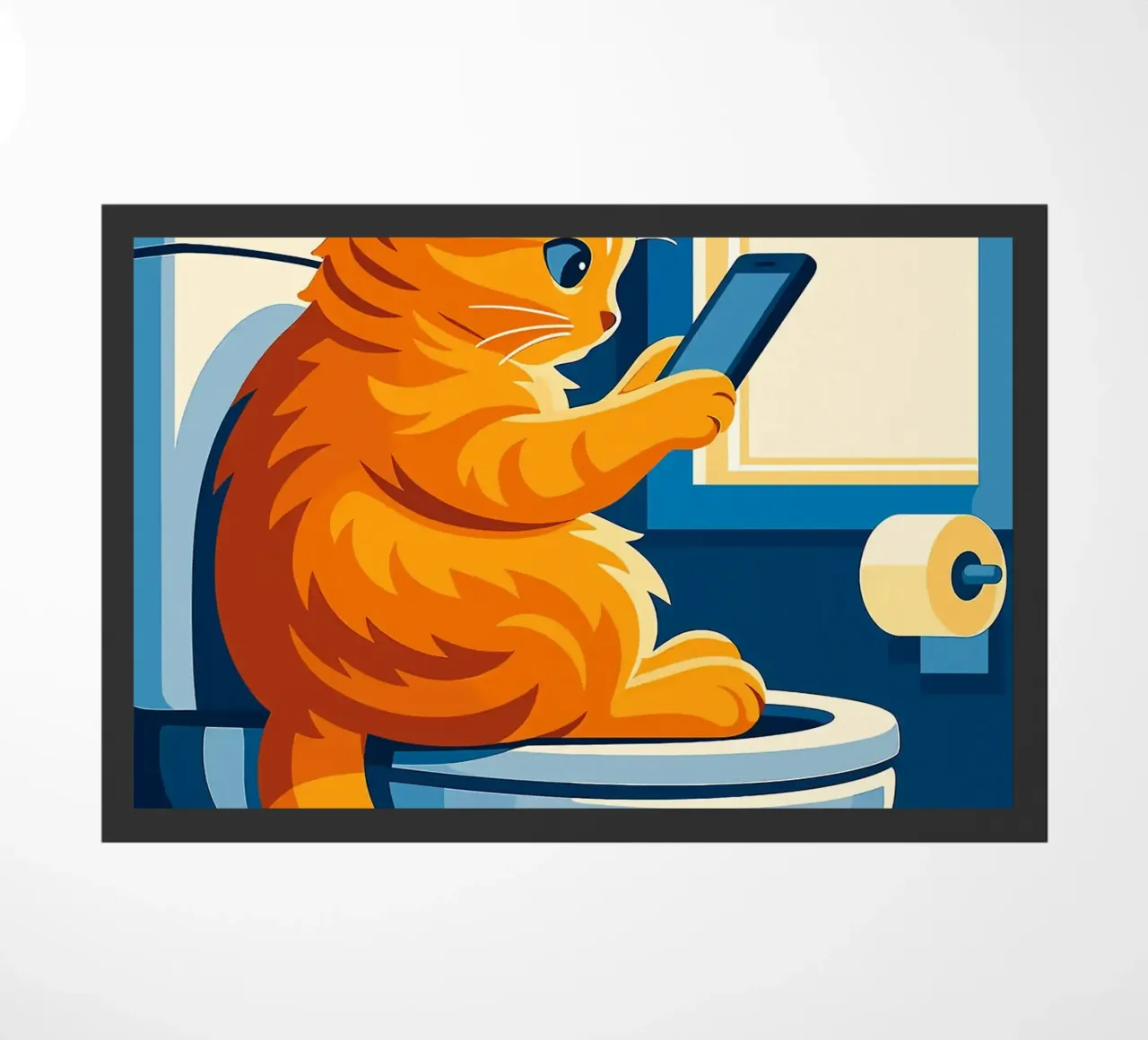 Gato en el retrete usando un smartphone felpudo de JoyWalkerShop