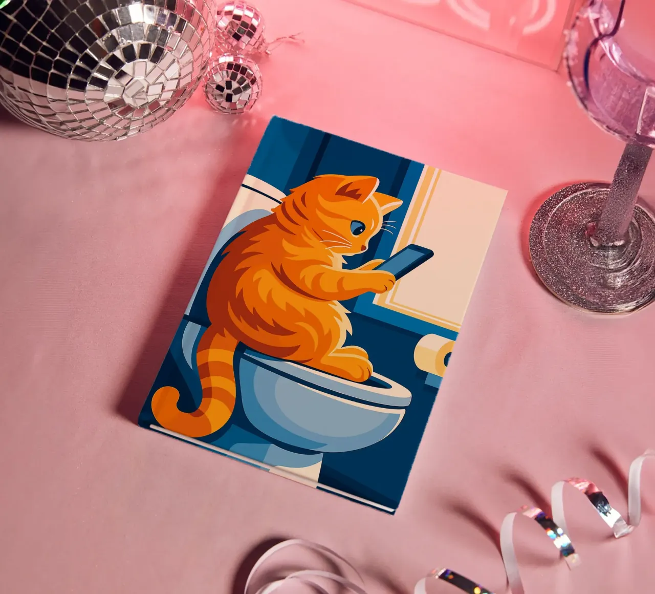 Cat on Toilet Using Smartphone notebook by JoyWalkerShop