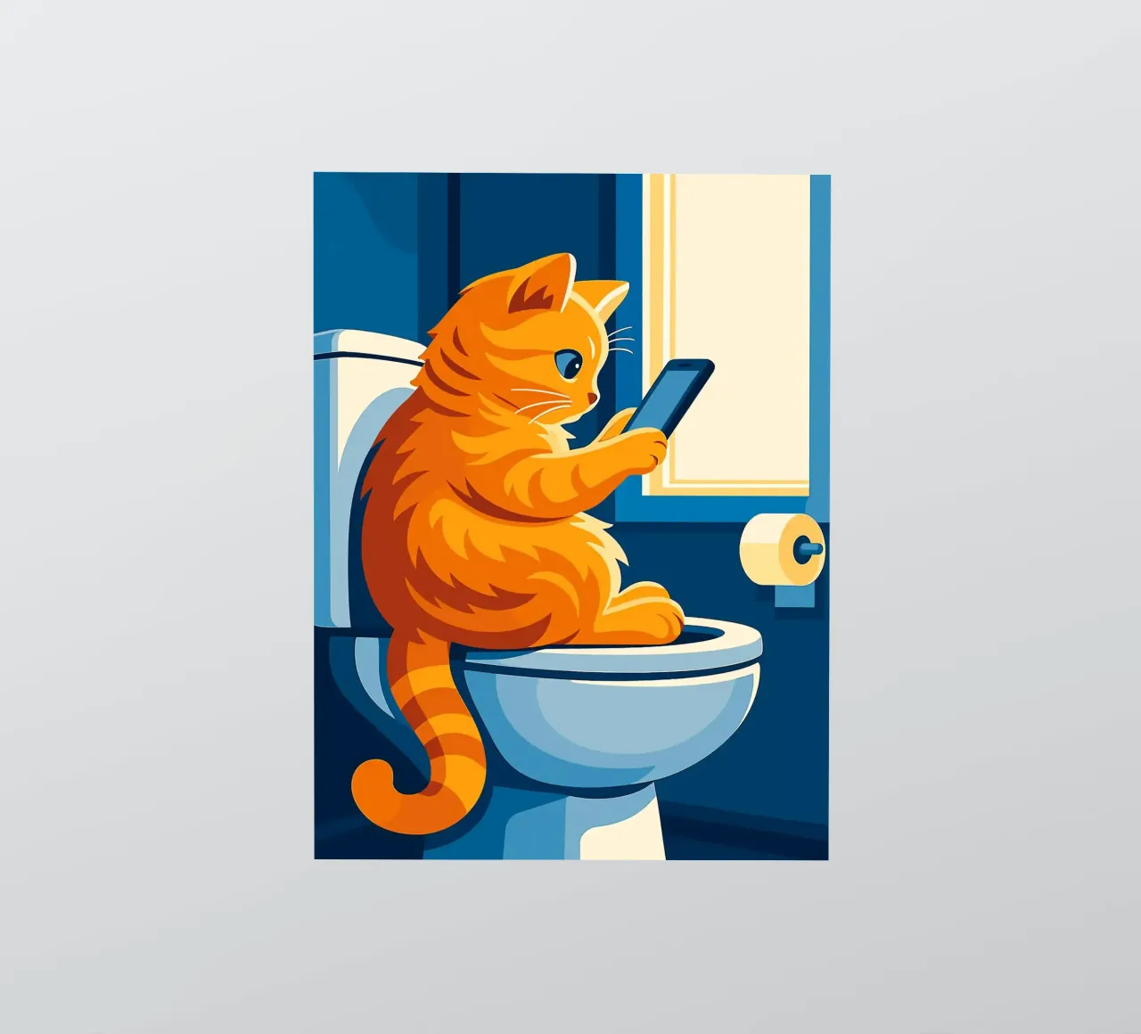Gato en el retrete usando un smartphone pegatina de JoyWalkerShop