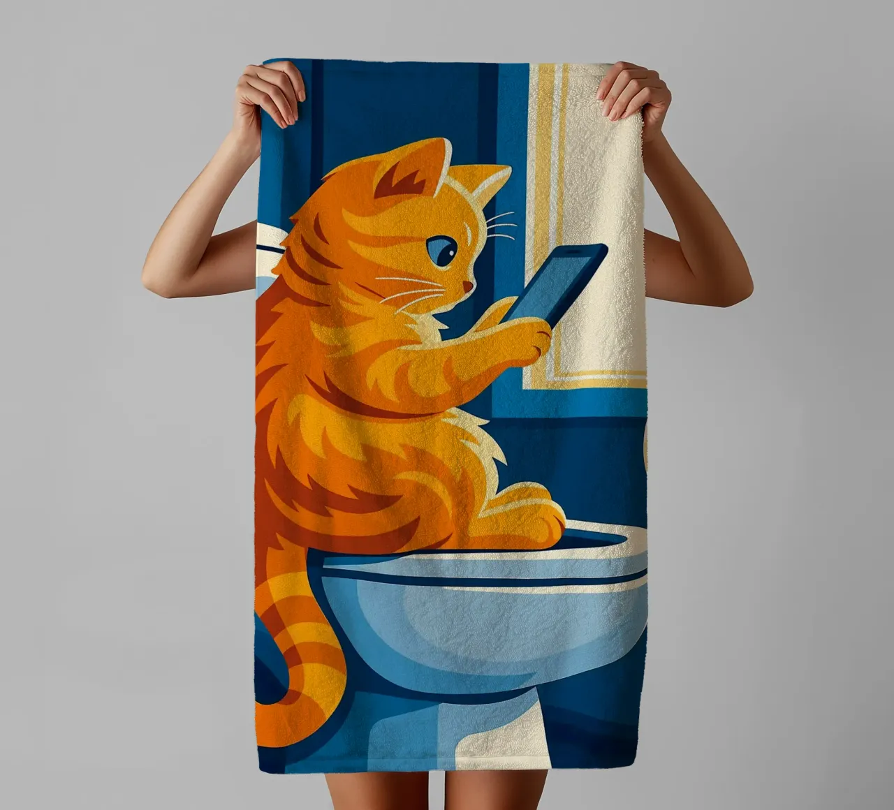 Gato en el retrete usando un smartphone toalla de baño de JoyWalkerShop