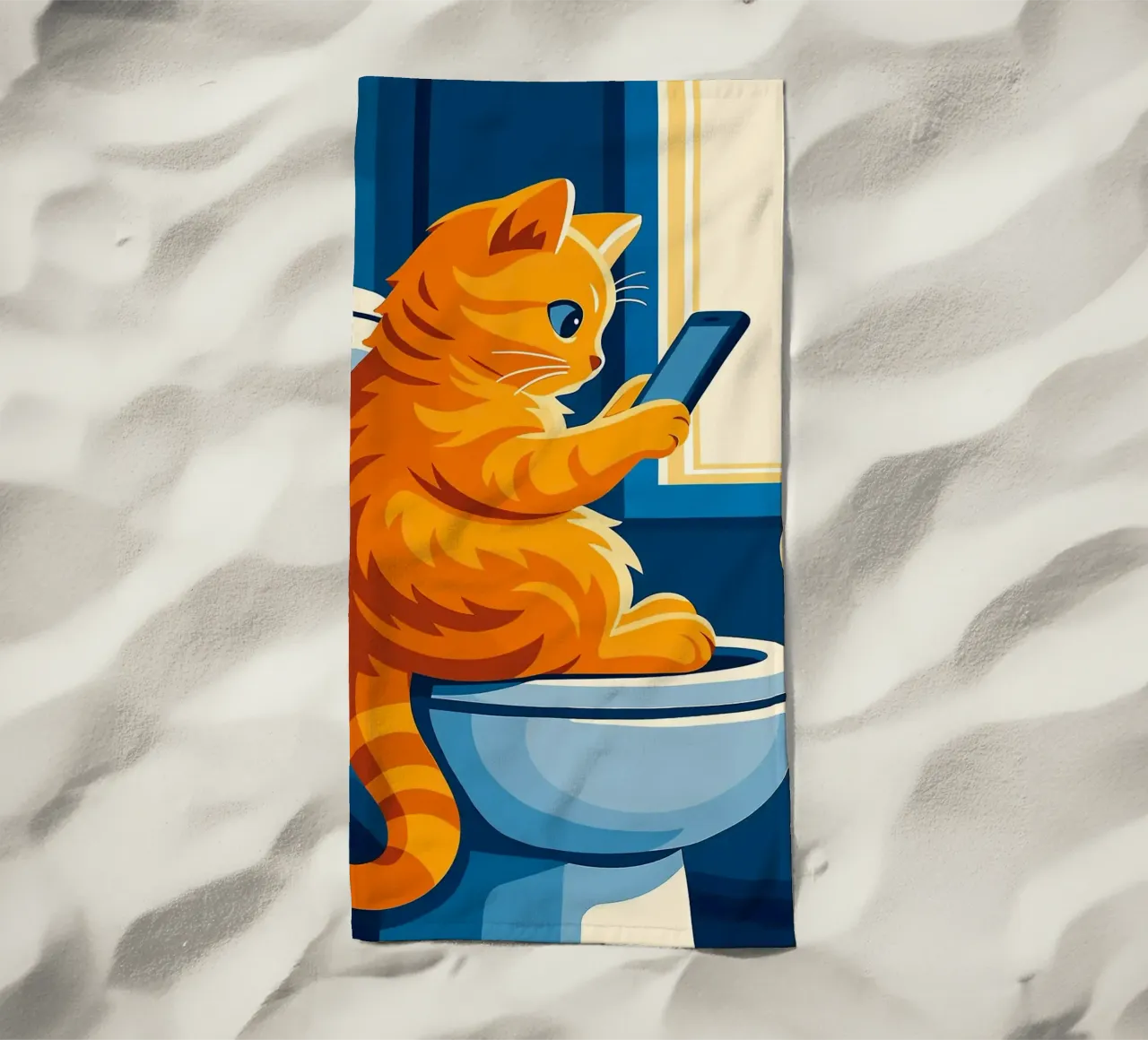 Gato en el retrete usando un smartphone toalla de playa de JoyWalkerShop