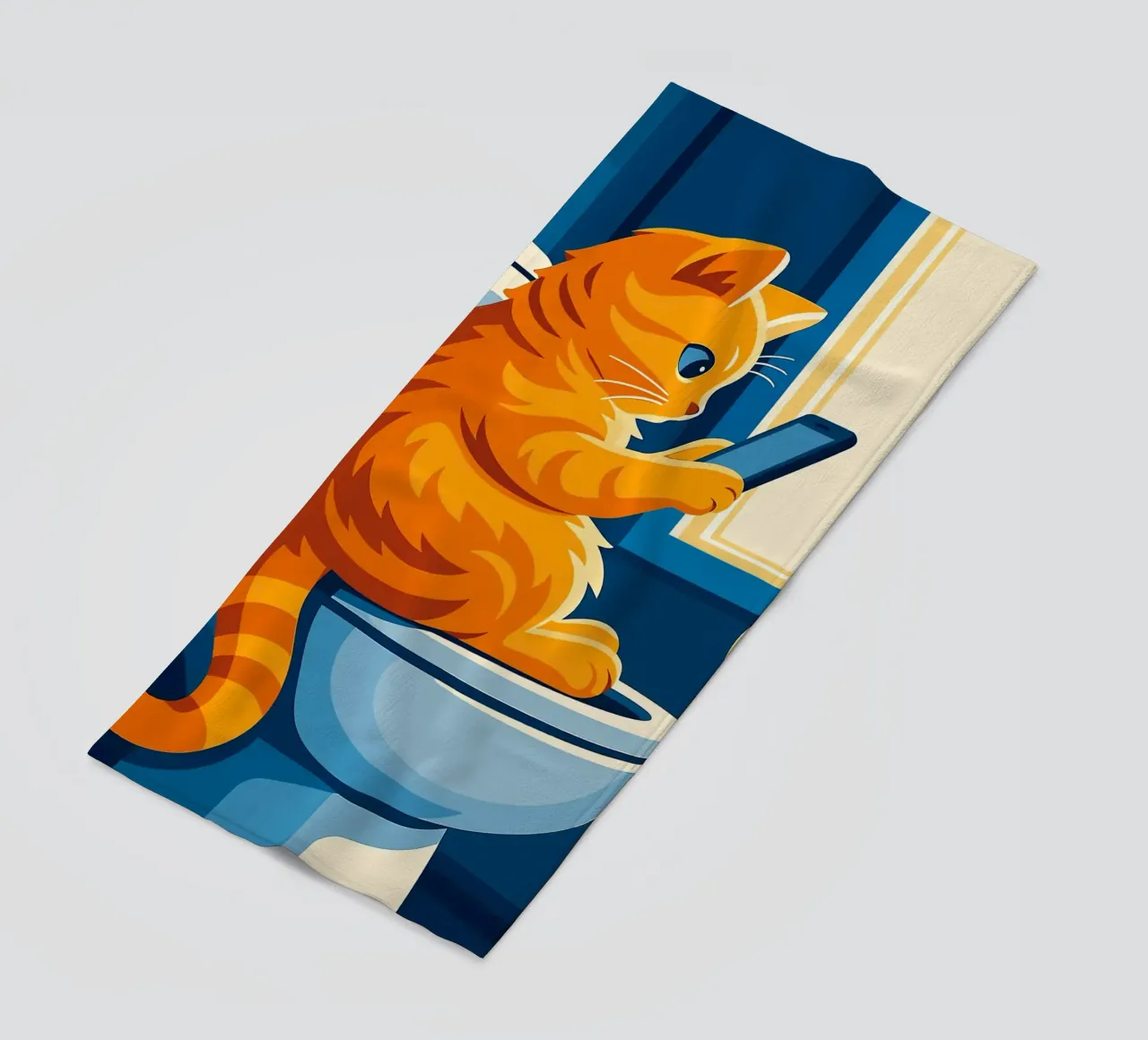 Gato en el retrete usando un smartphone toalla de playa de JoyWalkerShop