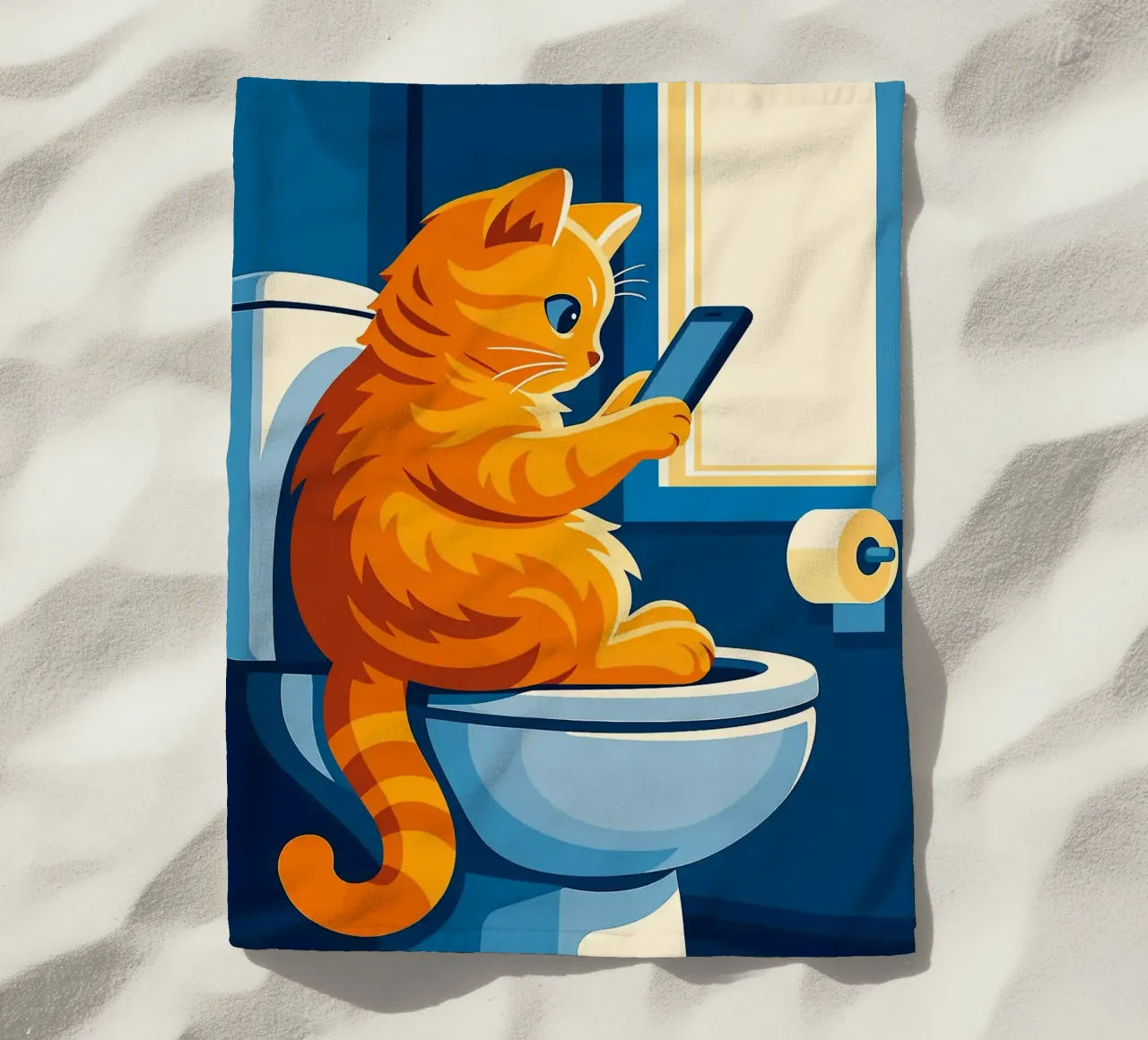 Gato en el retrete usando un smartphone toalla de playa de JoyWalkerShop