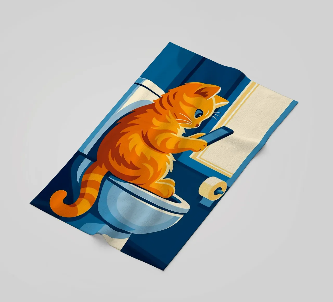 Gato en el retrete usando un smartphone toalla de playa de JoyWalkerShop