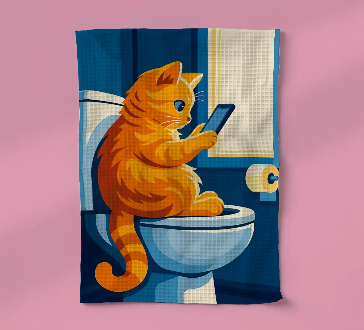 Chat aux toilettes utilisant un smartphone torchon de JoyWalkerShop