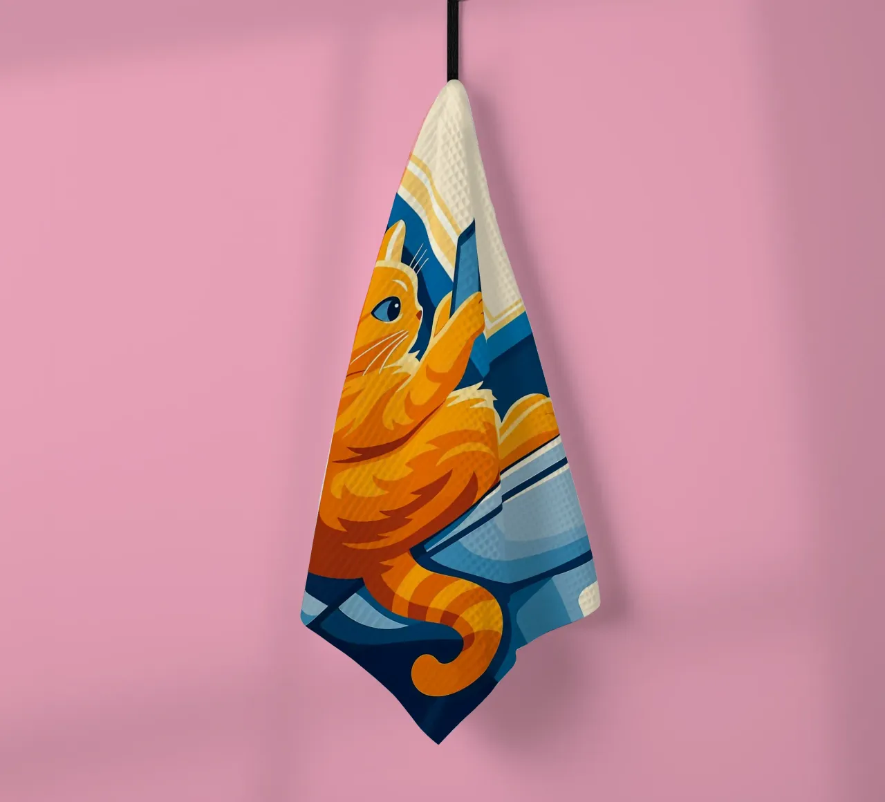 Chat aux toilettes utilisant un smartphone torchon de JoyWalkerShop
