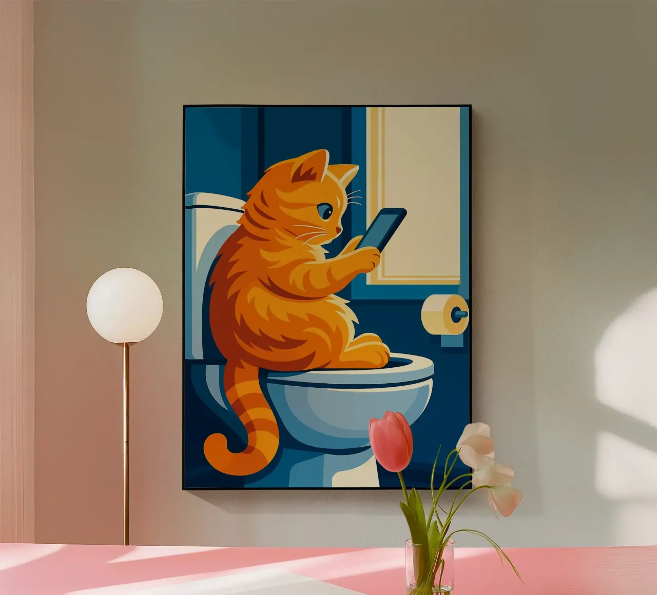 Gato en el retrete usando un smartphone metacrilato de JoyWalkerShop