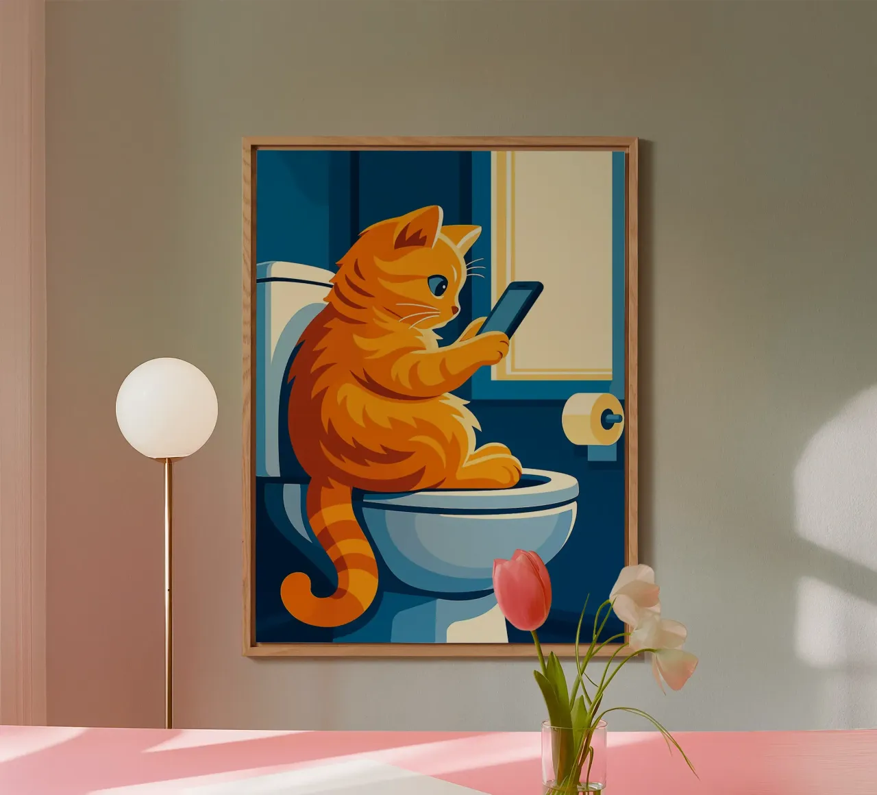 Gato en el retrete usando un smartphone aluminio dibond de JoyWalkerShop