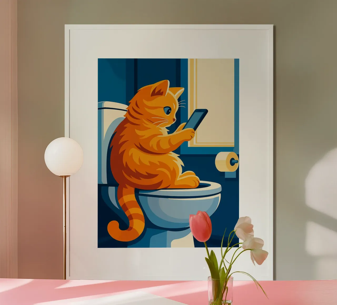 Gato en el retrete usando un smartphone hahnemühle de JoyWalkerShop