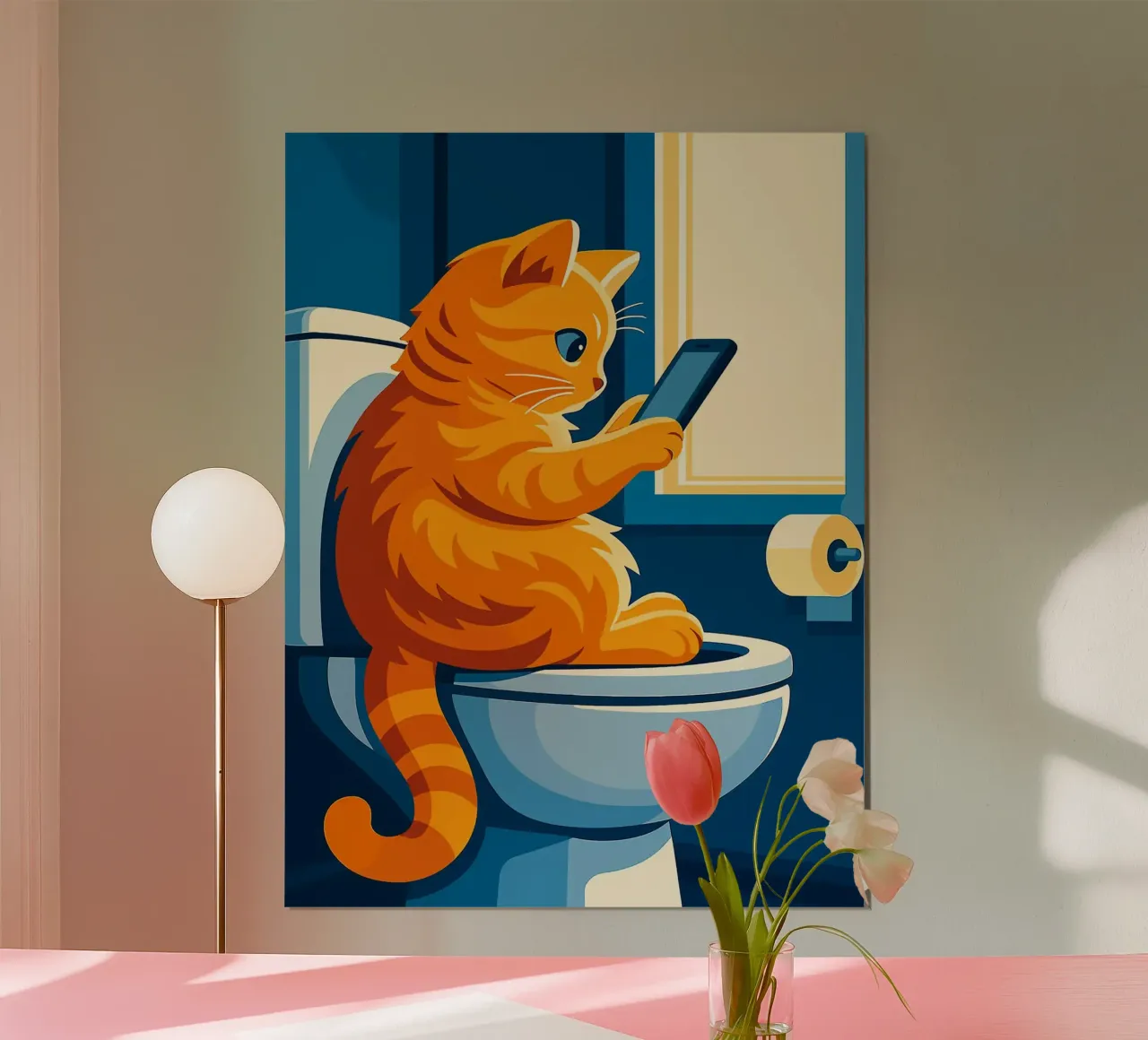 Gato en el retrete usando un smartphone hahnemühle de JoyWalkerShop