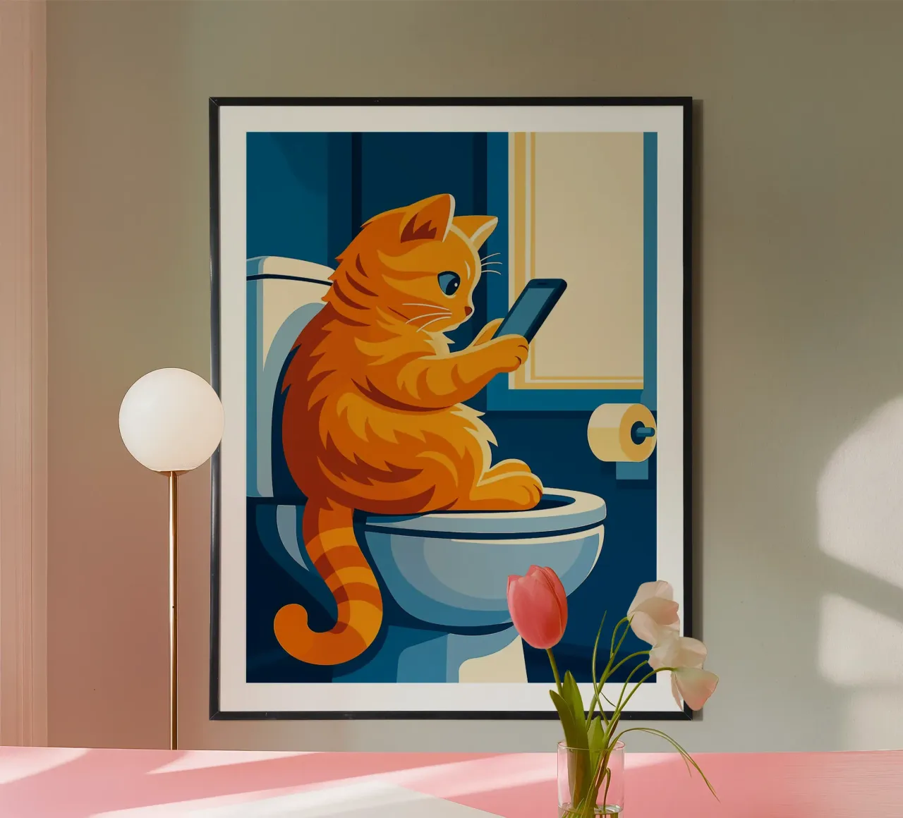 Gato en el retrete usando un smartphone hahnemühle de JoyWalkerShop