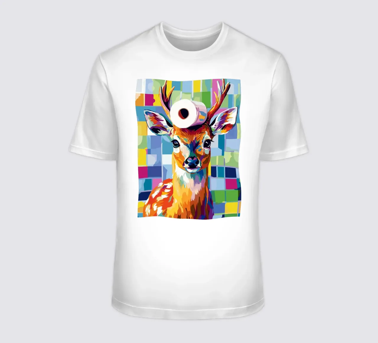 Cervo colorato con rotolo di carta igienica t-shirt da JoyWalkerShop