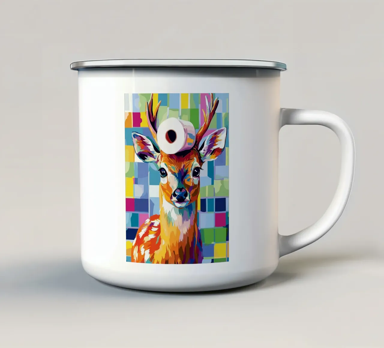 Cervo colorato con rotolo di carta igienica tazza in smalto da JoyWalkerShop