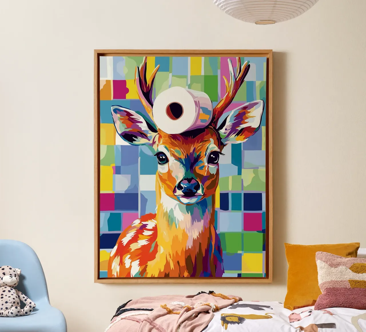 Kleurrijk hert met wc-papierrol canvas van JoyWalkerShop