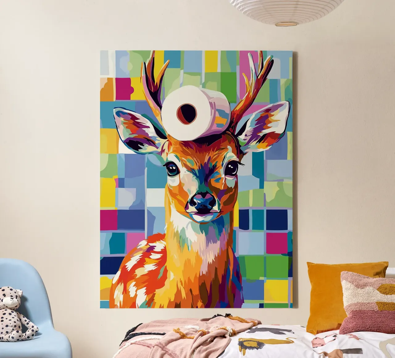 Kleurrijk hert met wc-papierrol canvas van JoyWalkerShop