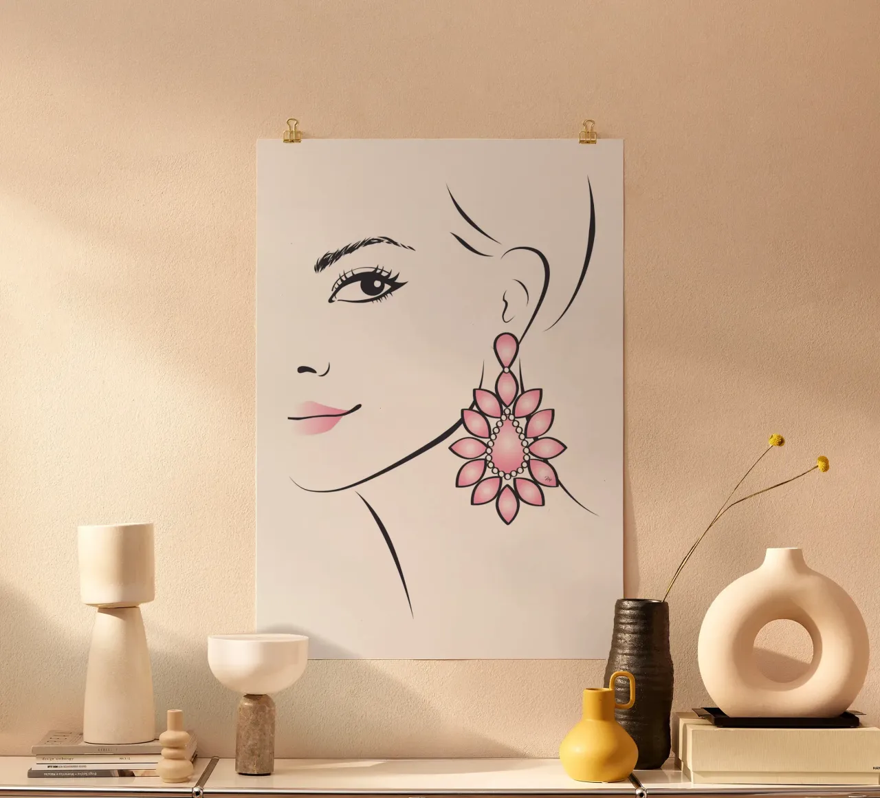 Ragazza con orecchini rosa poster con telaio in alluminio da Martina