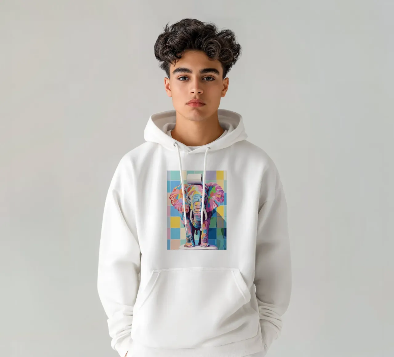 Elefante colorato con rotolo di carta igienica felpa con cappuccio da JoyWalkerShop
