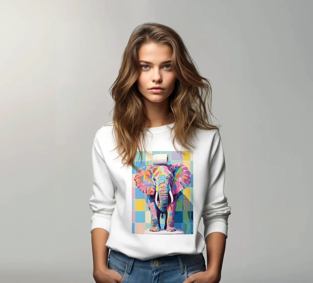 Elefante colorato con rotolo di carta igienica felpa da JoyWalkerShop