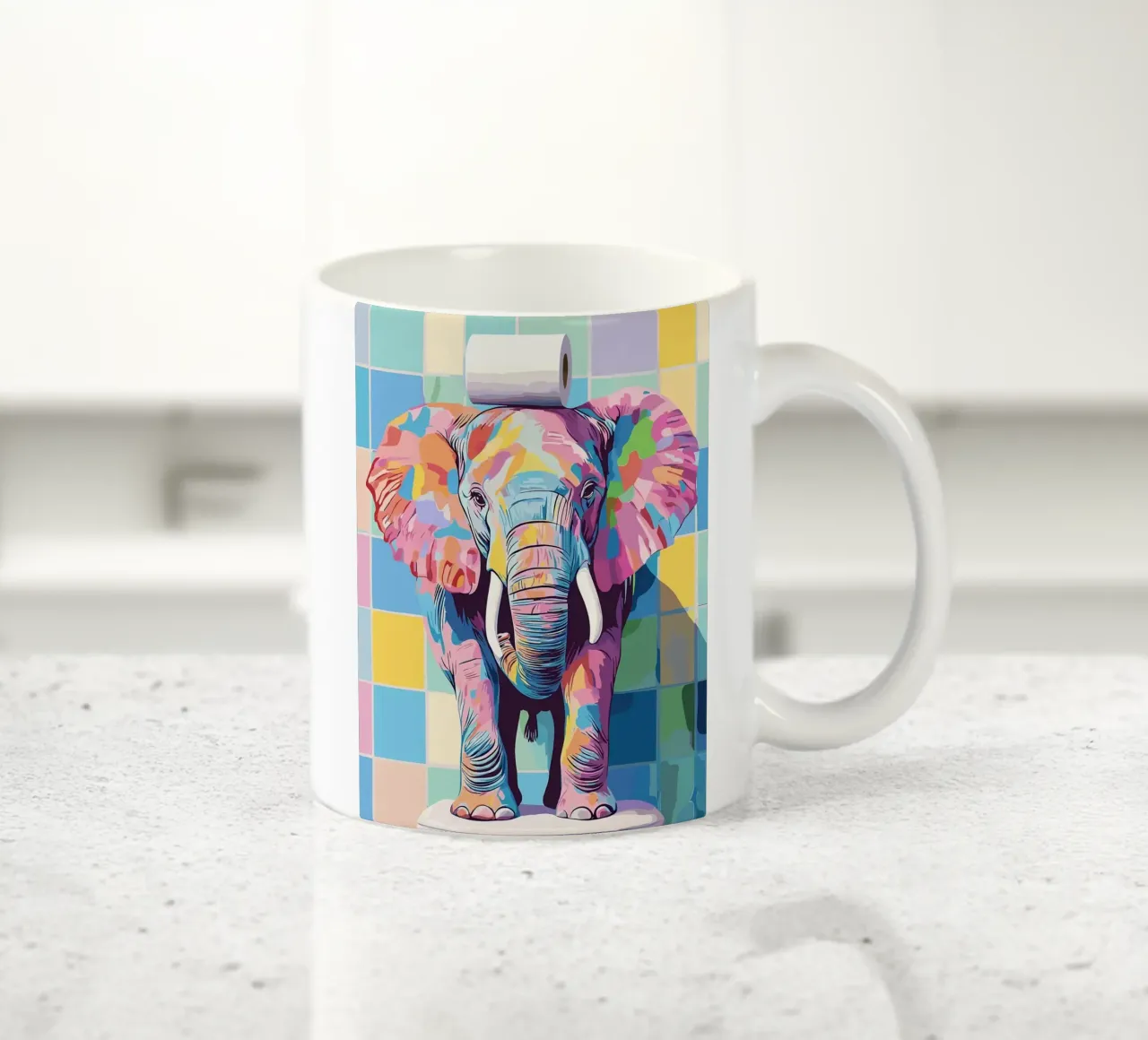 Kleurrijke olifant met wc-papierrol keramische mok van JoyWalkerShop