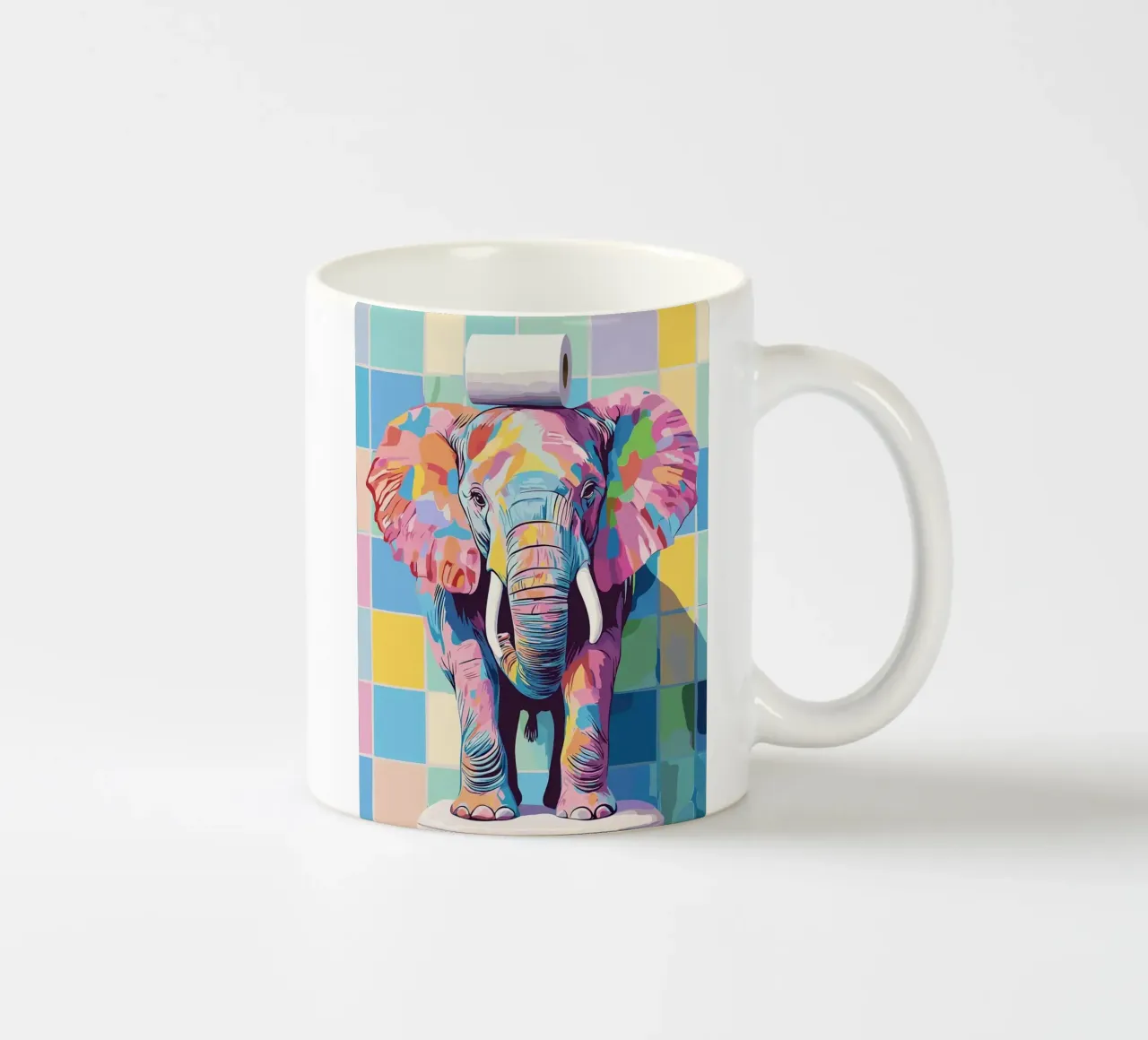 Kleurrijke olifant met wc-papierrol keramische mok van JoyWalkerShop