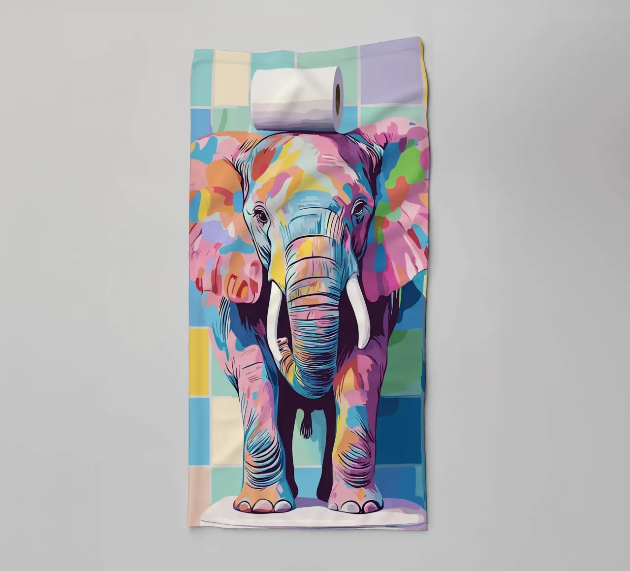 Kleurrijke olifant met wc-papierrol badhanddoek van JoyWalkerShop